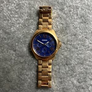 Fossil Men’s Stainless Steel Chronograph Watch Gold Tone Blue Dial Box Xtra Link